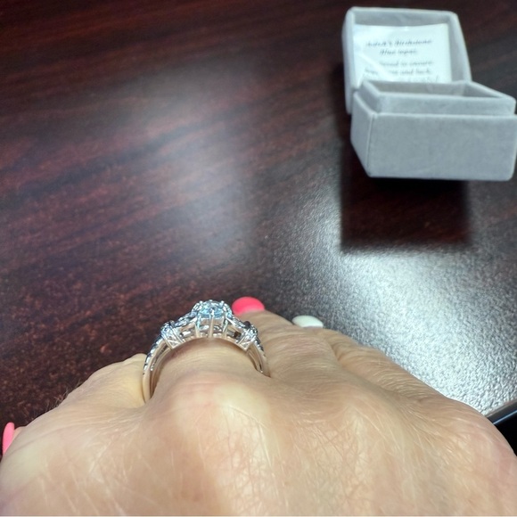 Avon March birthstone Blue Topaz  Ring in Silvertone - Picture 3 of 7